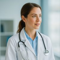 Female doctor looking off camera